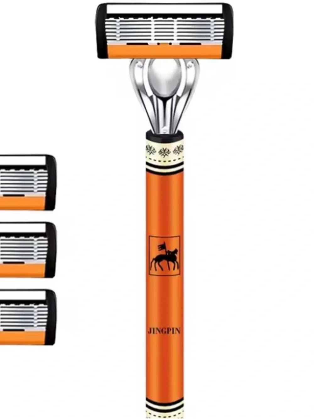 L🌺W. Start 👀Men's Orange Safety Razor with 3 Replacement Cartridges